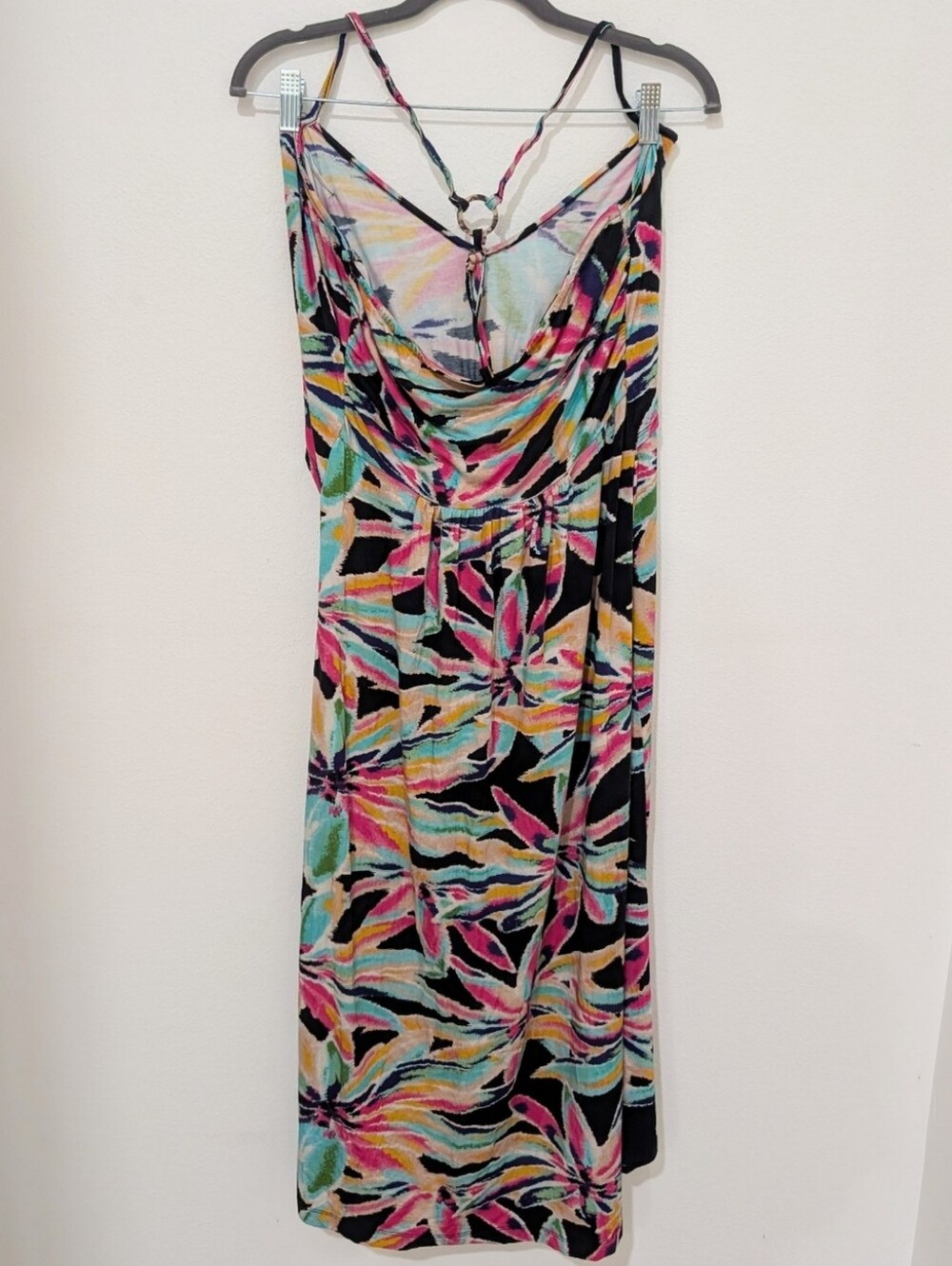 By Anthropologie Multicolor Black Pink Floral Twist-Front Cover-Up Dress Medium - Picture 10 of 14